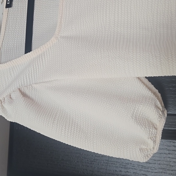 NWT Express Puff Sleeve Square Neck Textured Ivory Bodysuit Size Small - Picture 3 of 8